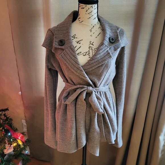 Anthropologie Sparrow Merino Wool Sweater Jacket, Dark Taupe, Size S - Picture 2 of 7